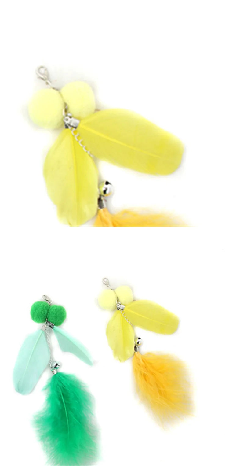 Cat Toy Cat Teaser Sticks Dragonfly Shaped Replacement Head Teaser Cat Stick Fairy Feather Bell Multi-color Optional Cat Toys
