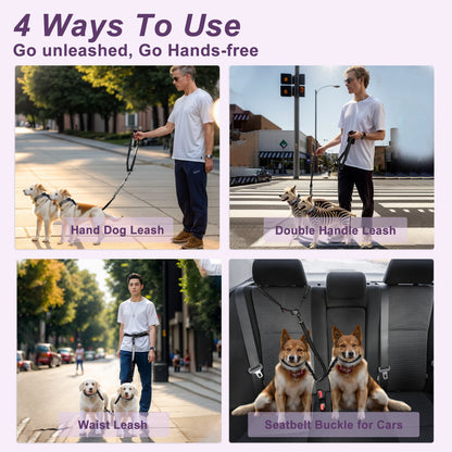 UXCELL Fashion Dog Leash for Two Large Dog Up to 330 Ib 6.6-7.6FT Long Hands Free Waist Leash for Dog Walking Dog Leads