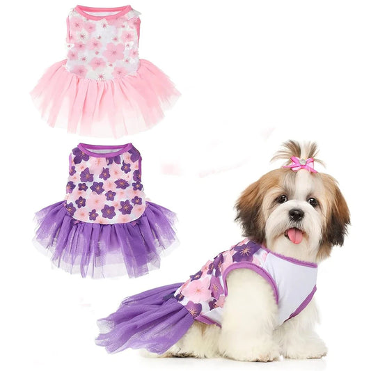 Cute Girl Dog Dress Bowknot Princess Lace Tulle Skirt Ruffle Tutu Dress for Small Dogs Cats Chihuahua York Summer Puppy Clothes