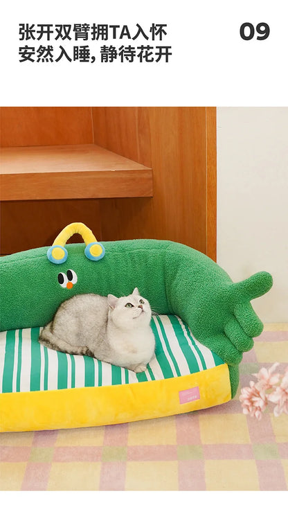 Zeze green lush pet bed cat litter all seasons removable dog litter teddy bear small dog warm sofa