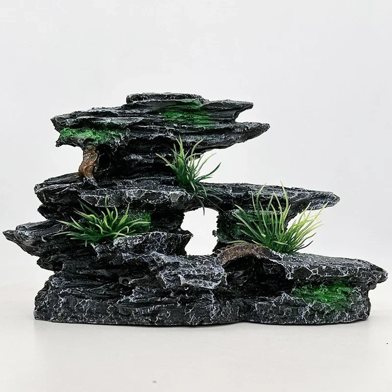 Resin Aquarium Rockery Mountain Decoration Artificial View Rock Cave Stone Tree Fish Tank Ornament Pet Supplies Home Decor New