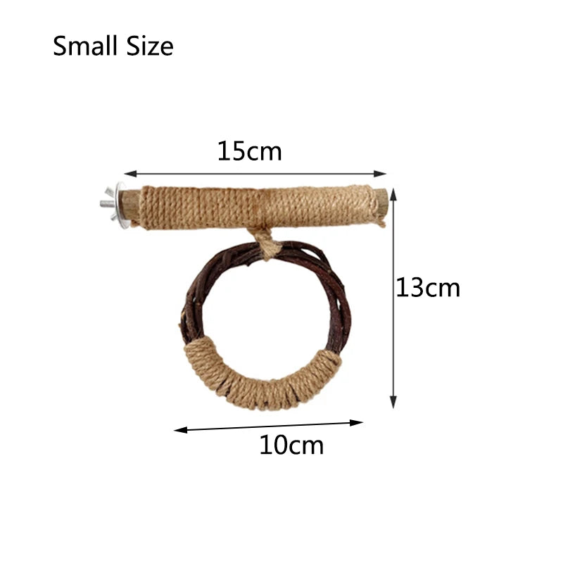 Natural Apple Tree Wood Bird Hanging ring swing Stand Pet Parakeet Budgie Hanging Play Toy Bird Cage Parrot Wooden Desk Holder