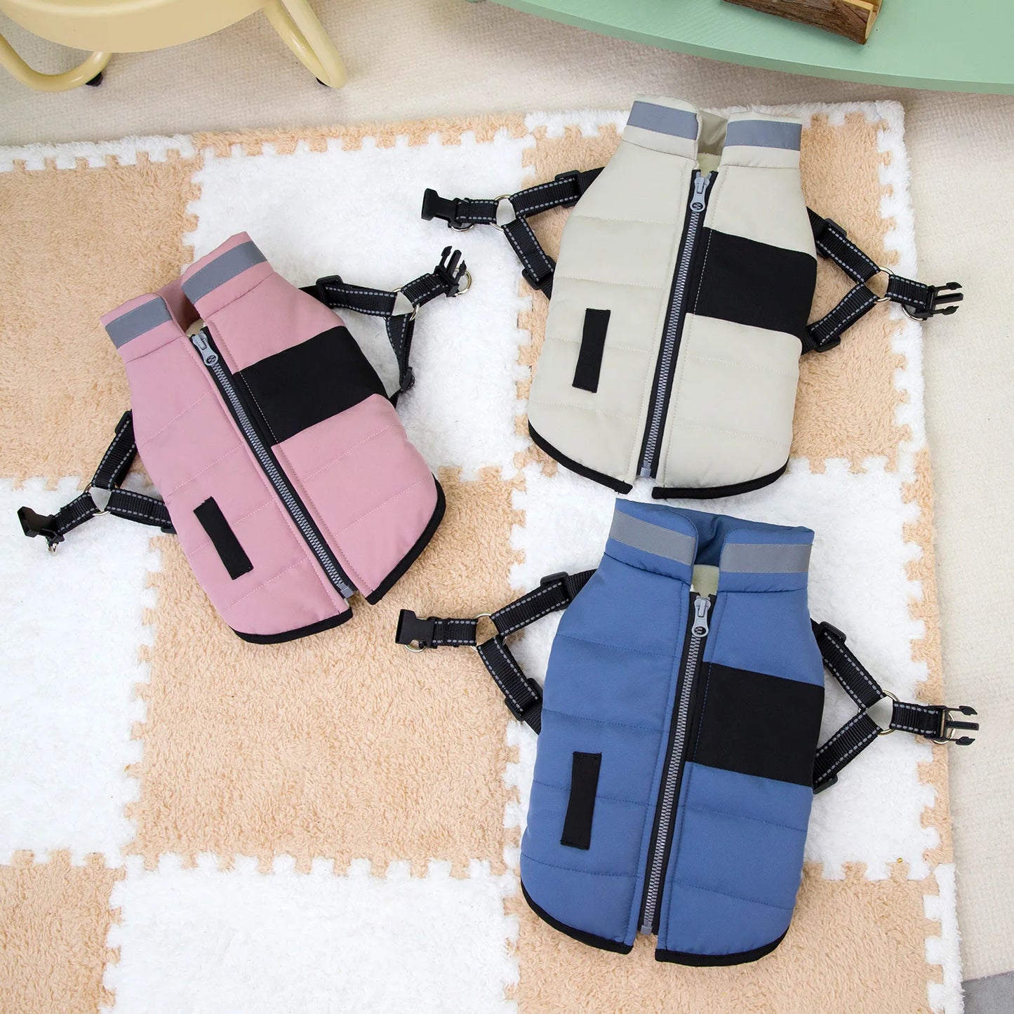 Reflective Dog Coat with Harness Winter Dog Fleece Coat Cold Weather Clothes Zipper Dog Harness Jacket for Medium Large Dogs