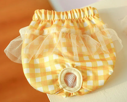 Floral Pet Dog Physiological Pants Cute Plaid Dress Lace Female Teddy Yorkshire Cats Shorts Breathable Cotton Small Dog Clothes