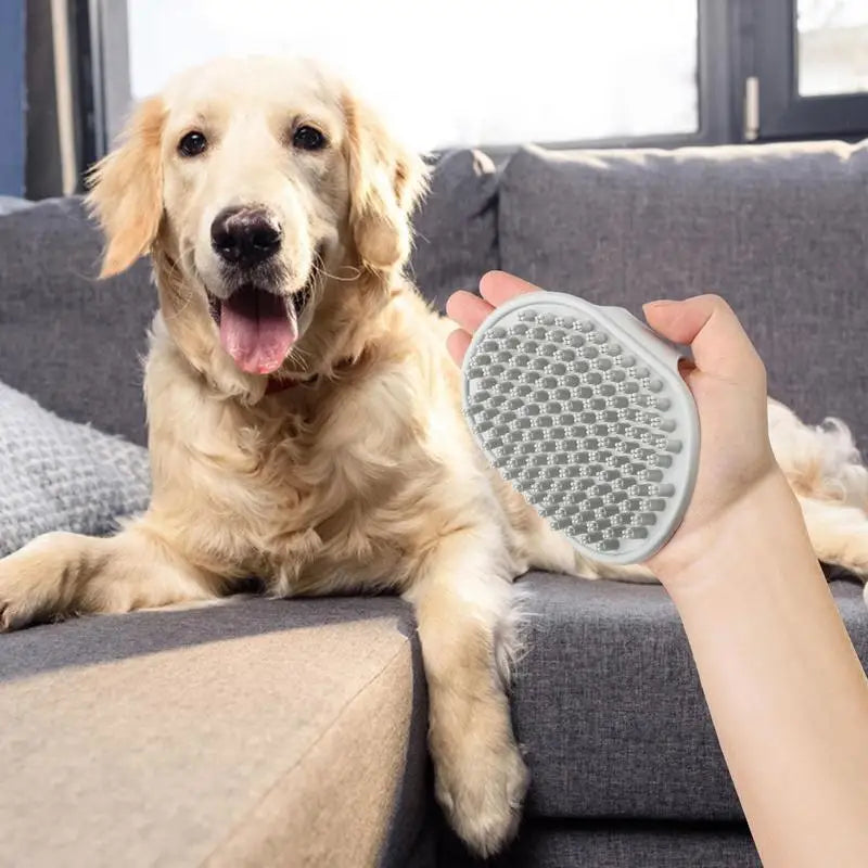 Dog Shampoo Brush Pet Bathing Brush Soft TPR Dog Scrubber With Ring Handle Massage Brush For Dog Shower Ergonomic Dog Bathing