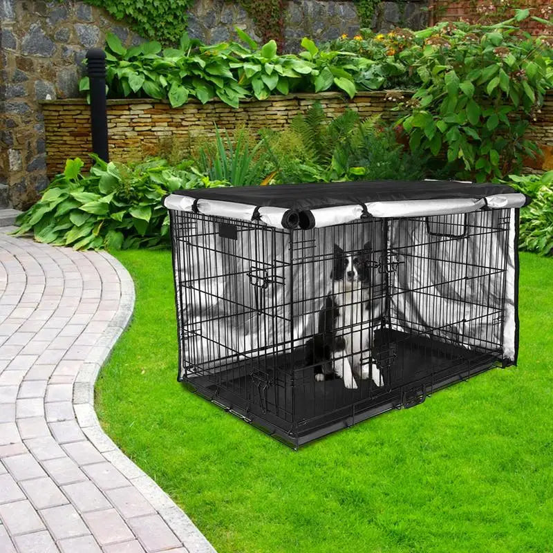 Dog Cage Cover Silver Coated Oxford Cloth Dog Kennel Cover Breathable Double Door Cage Cover Crate Cover With Ventilation