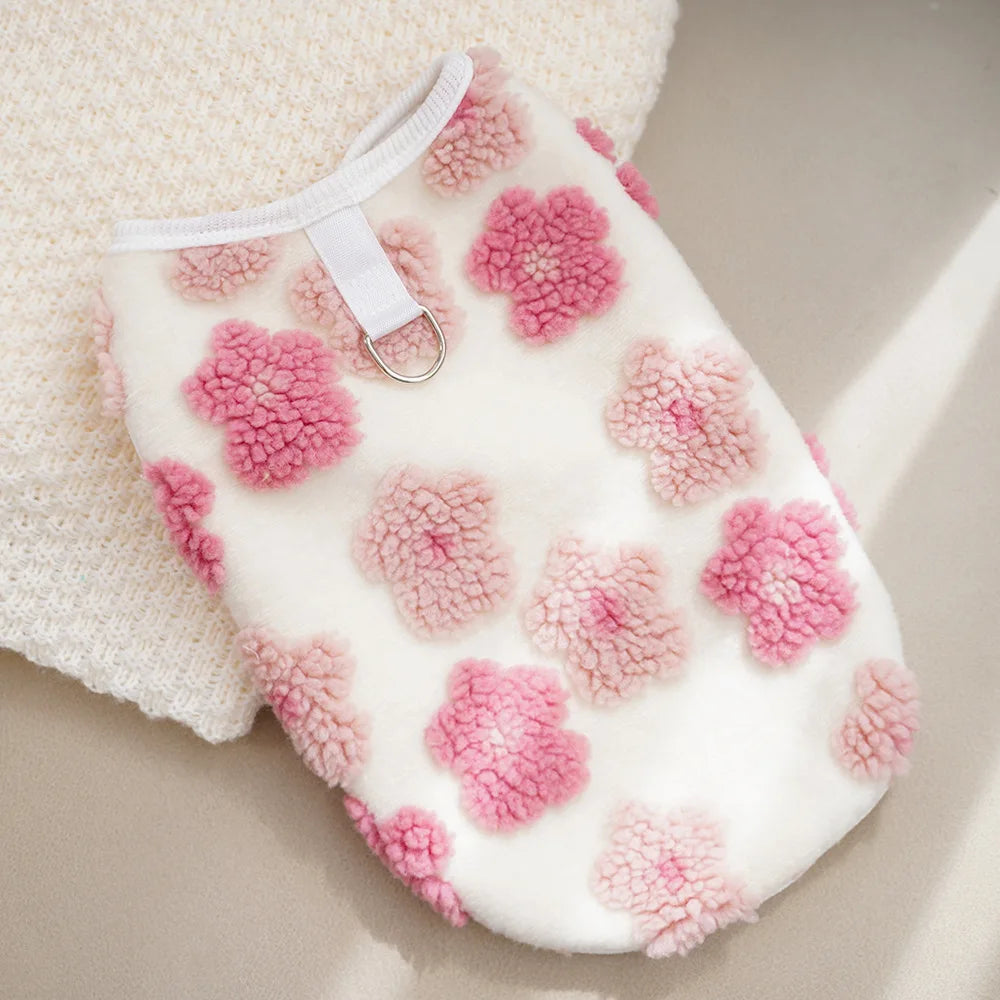Dog Winter Coat Sherpa Warm Fleece Vest Sweater Flower Patterm Pet Clothes Cold Weather Jacket for Small Medium Dogs Puppy