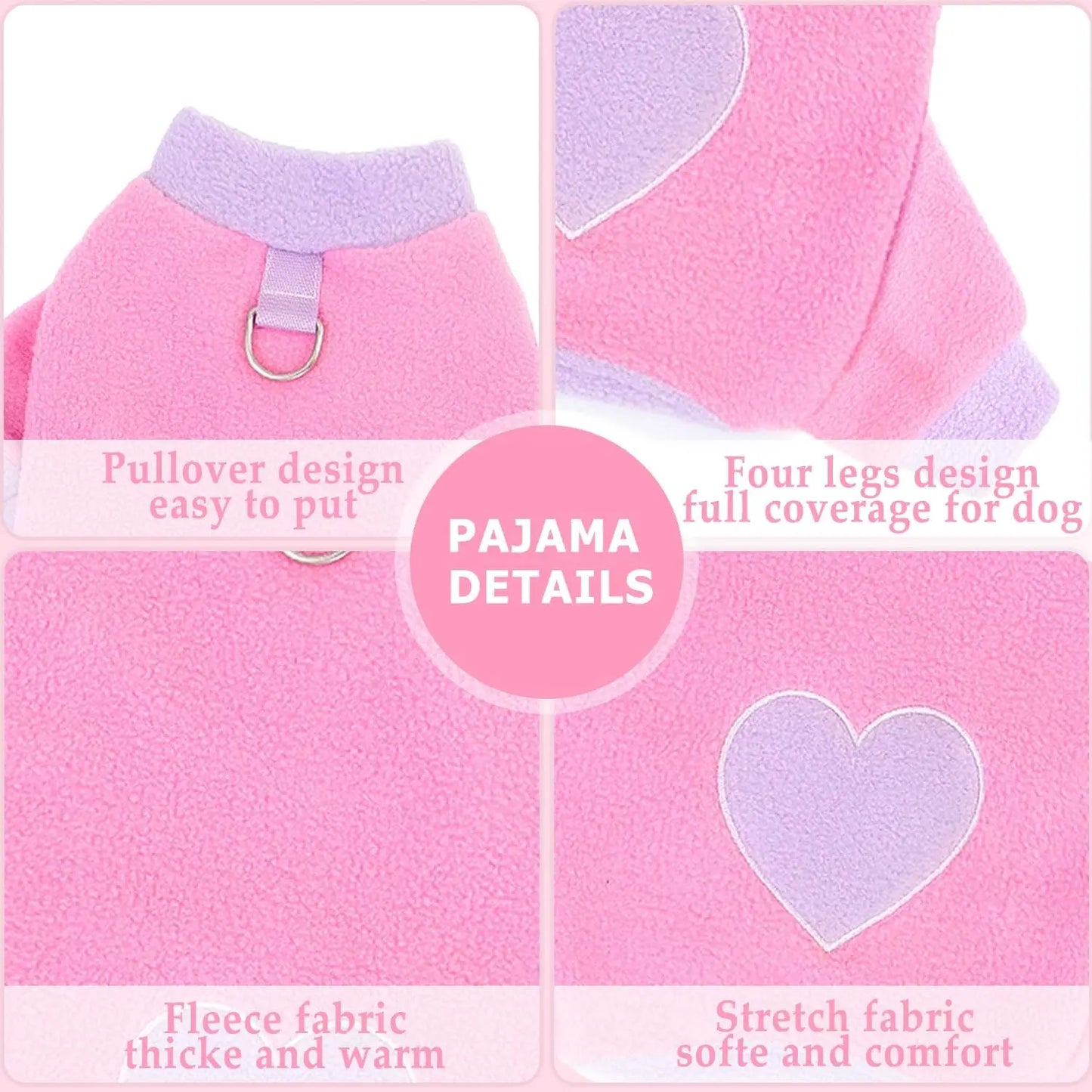 Heart Pattern Dog Pajamas for Small Dogs,Warm Fleece Dog Jumpsuit Yorkie Puppy Onesie 2024 New Autumn Winter Clothes Pet Apparel