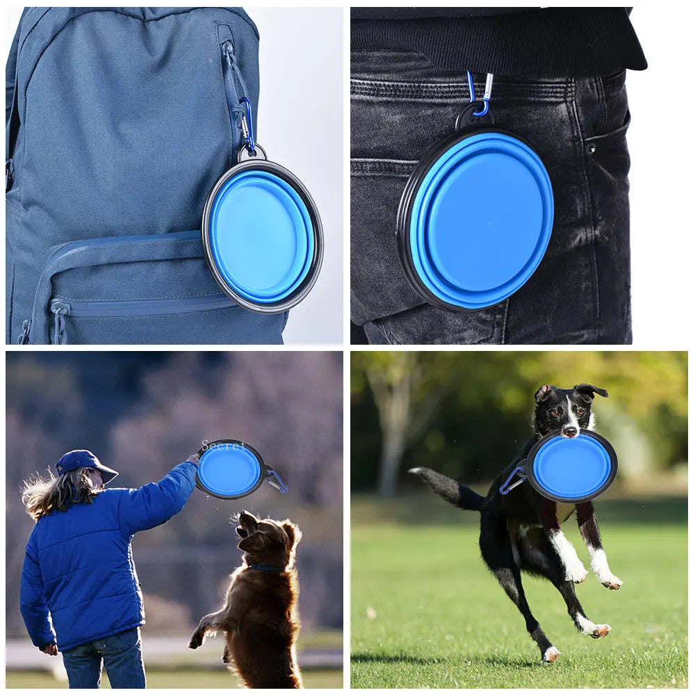 Collapsible Pet Silicone Dog Food Water Bowl Outdoor Camping Travel Portable Folding Supplies Dishes with Carabiner Pet supplies