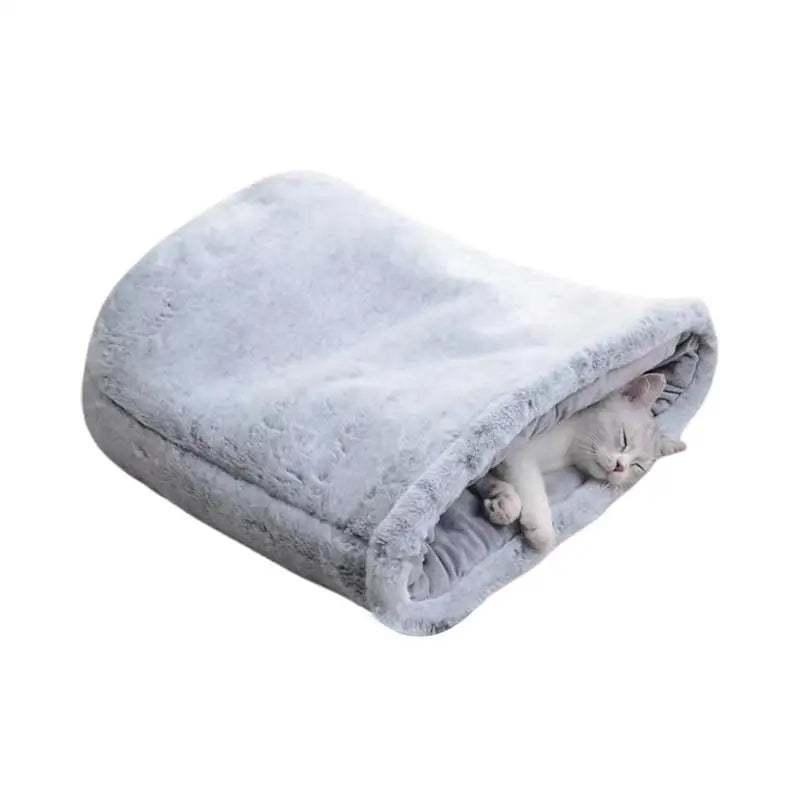 Plush Cat Bed Bag Pet Cat Plush Sleeping Bag Semi-Enclosed Bed Small Medium Large Cats Warming Pad Sack For Autumn Winter