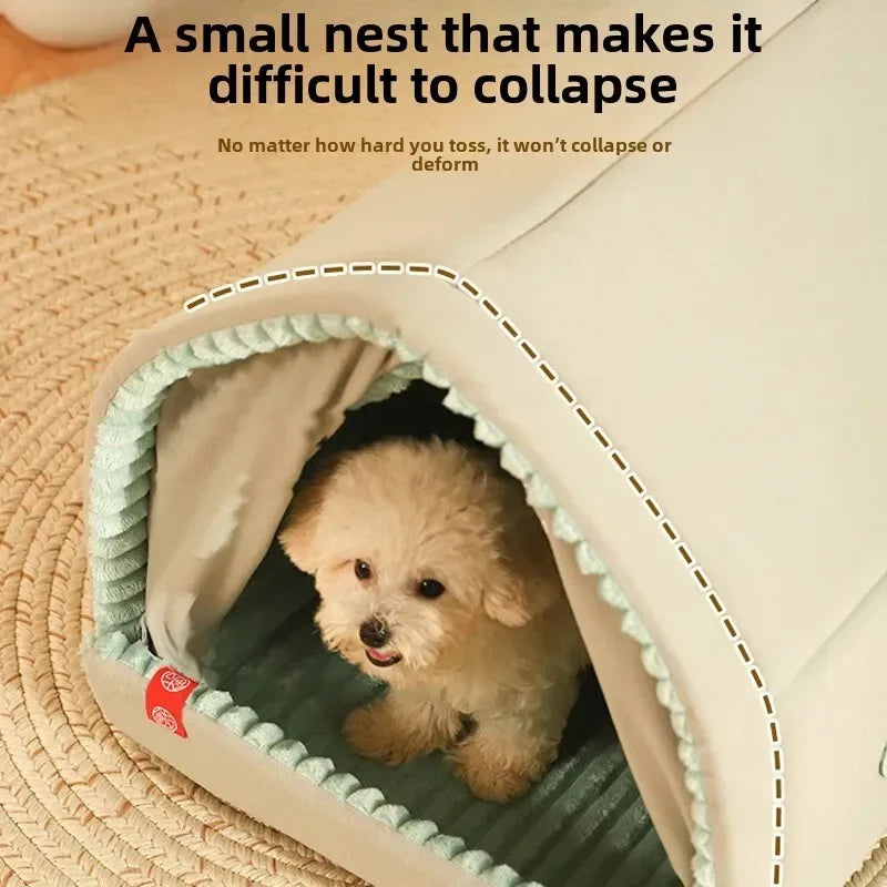 Warm Small Pet House with Double Door Curtain All-season Universal Closed Pet Kennel for Cats and Dogs