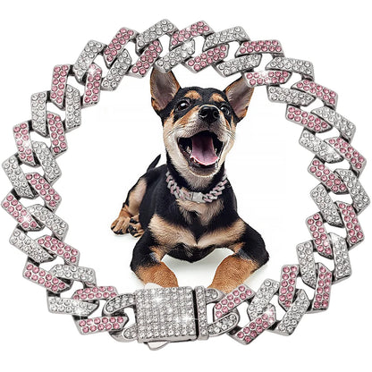 Diamond cats Dogs Necklaces Chain Collar 15MM wide Luxury Jewelry Necklace Cuban Gold Chains for Dogs and Cats