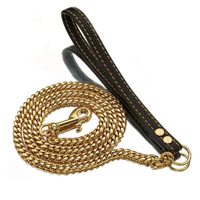 Dog Lead 10MM Gold Dog Leash Stainless Steel Metal Chew Proof Chain Pet Traction Rope