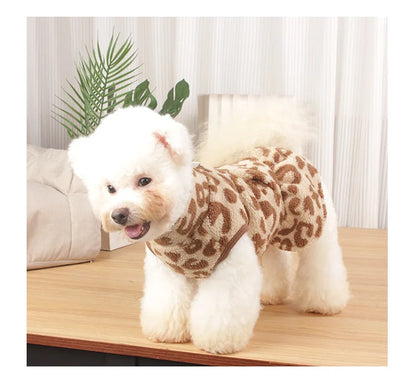 Leopard Dog Sweater Dress Fleece Puppy Dresses for Small Dogs Girl Cat Skirt Apparel Winter Warm Dog Clothes