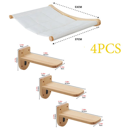 Wall Mounted Cat Climbing Rope & Bridge Wooden Cat Furniture for Cats Exercise & Claw Grinding Indoors Sturdy & Durable Cat Toys