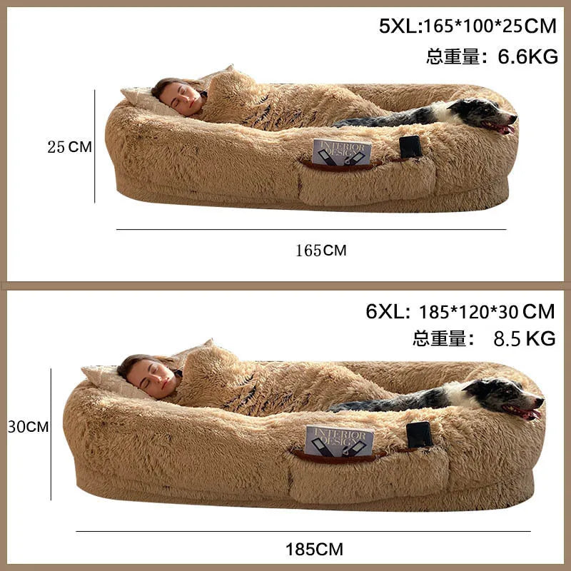 Cross-border explosion human kennel plush human dogbed winter warm sponge dog pad giant dog bed