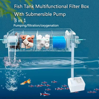 Fish Tank Waterfall Filter Box Wall Mounted Built-in Silent Circulating Water Purifier For Fish Tank Aquarium With Water Pump