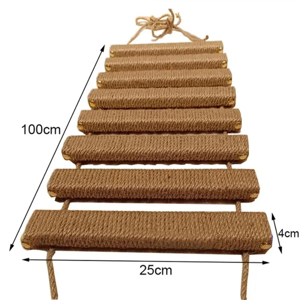 Cat Wall Furniture Wooden and Sisal Climbing Shelves Stairway and Ladder Cat Bridge Scratching Post for Grinding Claws and Rest