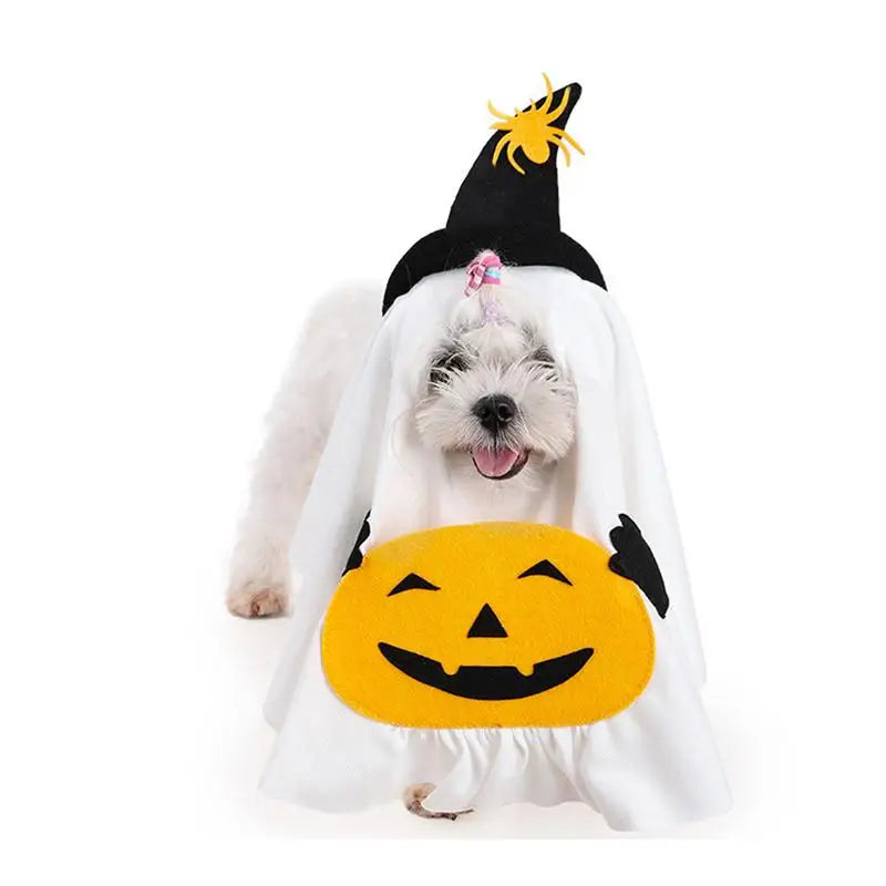 Halloween Costume for Dogs Witch Hat Pumpkin White Ghost Costume Fancy Dress for Dogs Cats Pet Outfits for Halloween Cosplay