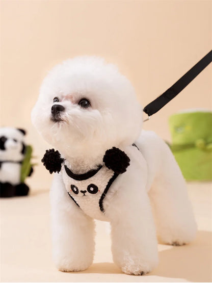 Warm Fleece Pet Dog Harness Cute Animal Adjustable Vest Leash Set for Medium Puppy French Bulldog Outdoor Cat Collar Accessories