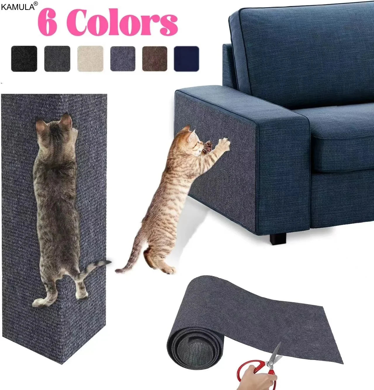Cat Scratching Mat Self-Adhesive Mat Cat Carpet Trimmable Cat Scratching Post Carpet, Cat Scratch Furniture Protector Cat Toys