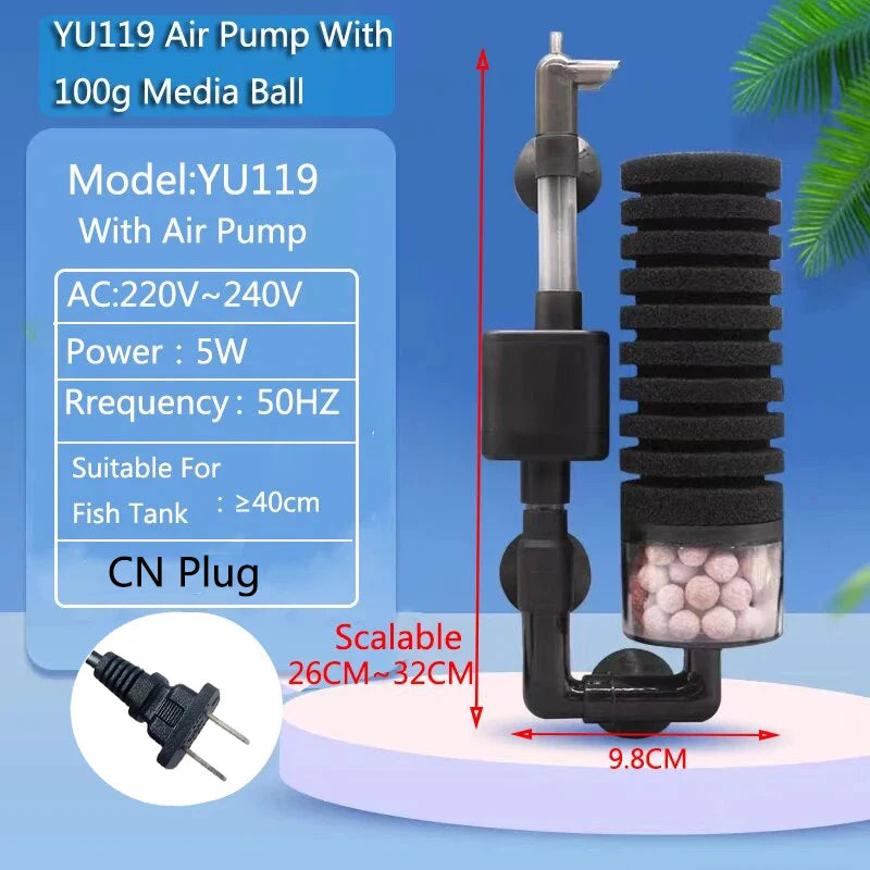 Aquarium Filter With Water Pump For Fish Tank Air Pump Skimmer Biochemical Sponge Filter Aquarium Bio Filters Filtro Aquario