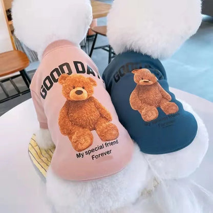Winter Warm Cute Pet Casual Wear Clothes Bichon Hoodies Cartoon Bear Design For Puppy Dogs Poodle Teddy Girls Sweatshirt Jacket