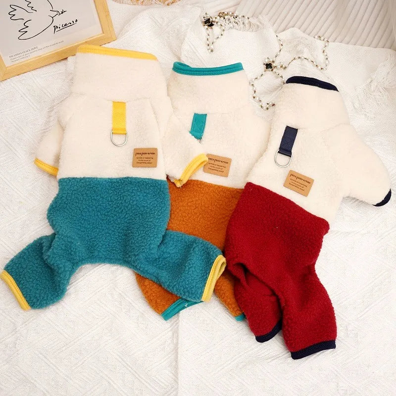 Dog Coat with Harness Winter Dog Clothes Chihuahua French Bulldog Clothing Thin Jacket Fleece Jumpsuit Dog Costumes Puppy Coat