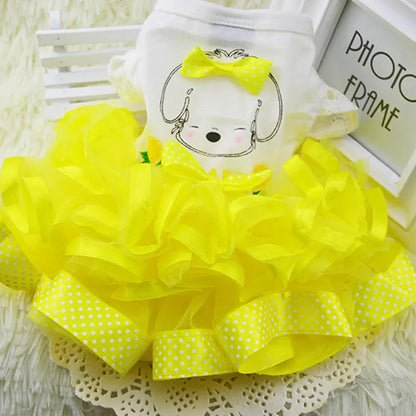 Cute Lace Princess Dog Tutu With Bow - Red, Yellow, Green