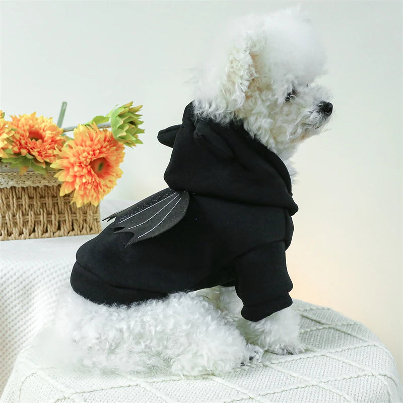 Black Bat Wings Costume Cat Sweatshirt Winter Warm Cosplay Clothing for Small Dogs Halloween Accessories French Bulldog Overalls