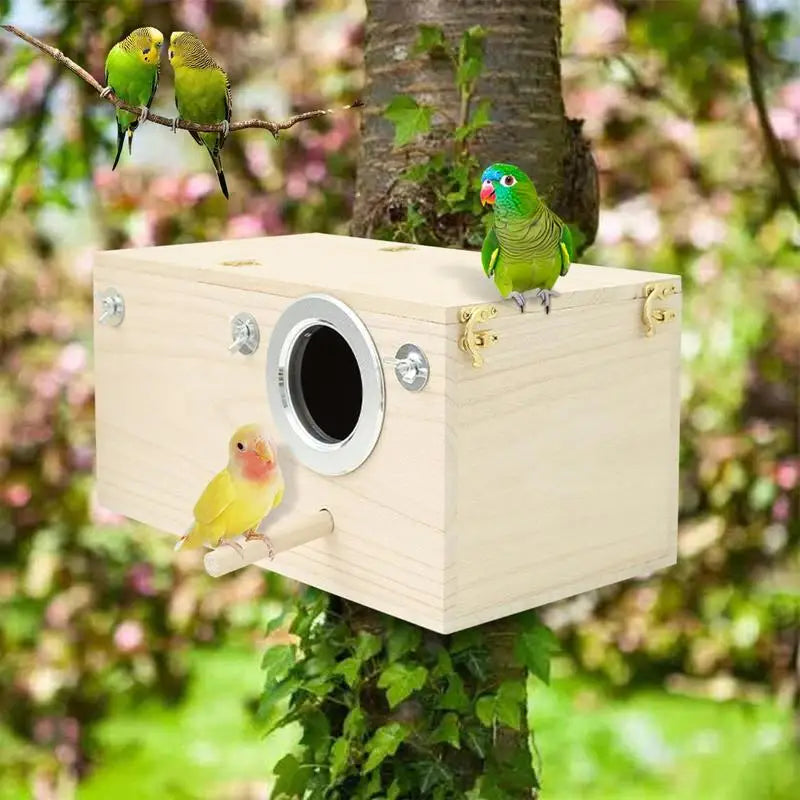 Parakeet Nest Box Wood Parrot Nesting Breeding House Nesting Boxes for Birds with Perch Stand Bird Cage Mating Box for Budgie