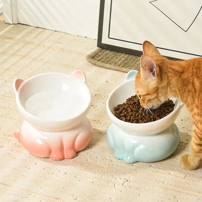 Cat Bowl Ceramic High Foot Diagonal Mouth Neck Protection Cat Food Bowl Large Diameter Drinking Bowl Anti Overturning Cat Food B