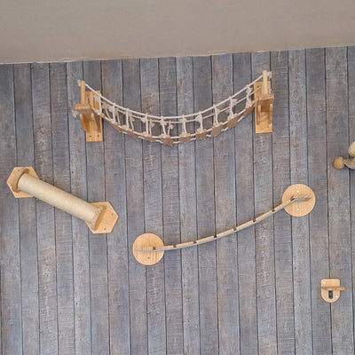 1 Piece Cat Tree Wall Mounted Cat Climbing Bridge with Scratching Post and Cat Hammock Sisal Ladder for Kitten Playing and Rest