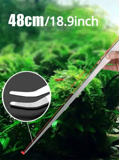 18.9in Stainless Steel Tweezers Fish Tank Aquatic Plants Aqaurium Tool Water Plant Curved Pliers Birds Reptile Feeding Tongs