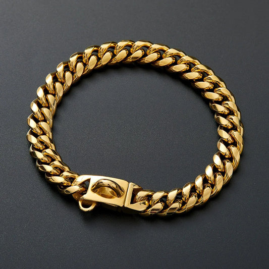 Gold Dog Chain Collar 15mm Stainless Steel Cuban Link Chain Strong Heavy Duty Chew Proof Dog Necklace with Buckle for Dogs