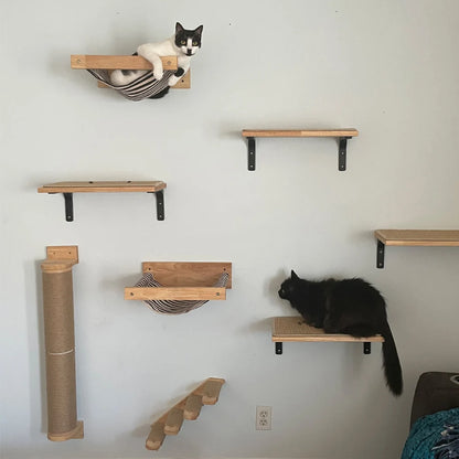 Wall-mounted Cat Climbing Frame Hammock Sisal Four-step Cat Stairs Grab Post Platform Cat Sleeping Activities Indoor Furniture
