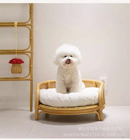 South East Asia Natural Indonesian True Rattan Teddy Nest Summer Cool Round Pomeranian Small Pet Cat Dog Kennel