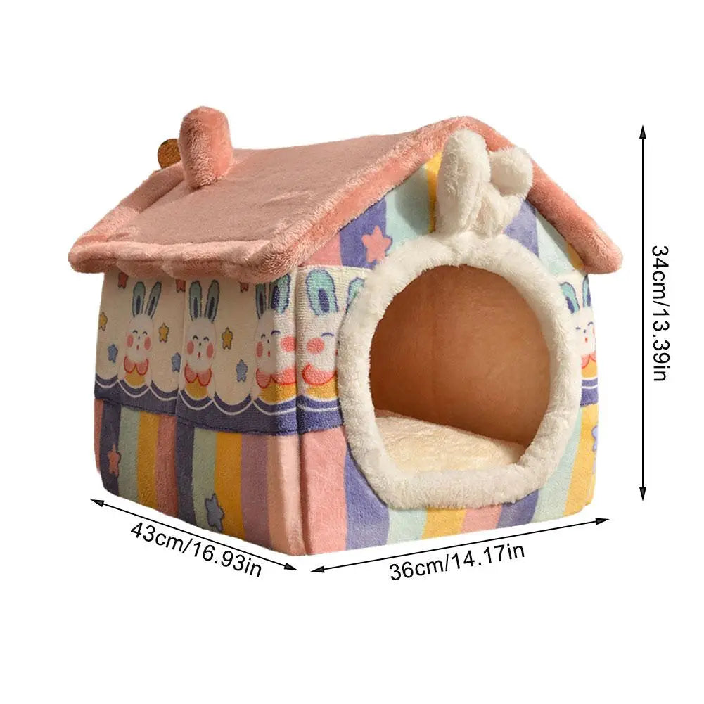 Cute Luxury Cat Villa Cat Bed Winter Warmth Fully Enclosed Removable Cushion Pillow Cat Tent Cat Dog Pet Nest Girl Pink PP Cotto