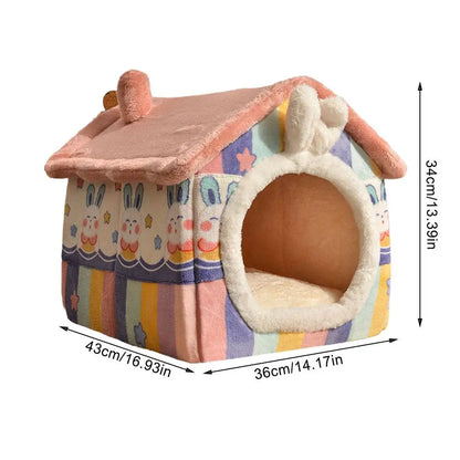 Cute Luxury Cat Villa Cat Bed Winter Warmth Fully Enclosed Removable Cushion Pillow Cat Tent Cat Dog Pet Nest Girl Pink PP Cotto