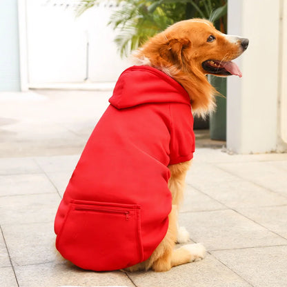Warm Dog Clothes for Large Dogs Winter Pet Fleece Coat Sport Sweatshirt Hoodies with Snacks Pocket Gold Retriever Husky Apparel