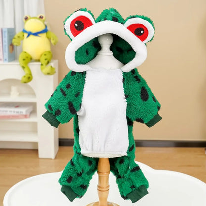 Pet Frog Costumes for Party Funny Small Dog Cat Cosplay Coat Hoodie Outfits Warm Winter Fleece Puppy Clothes Chihuahua Jumpsuit