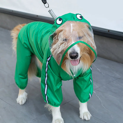 Frog Dinosaur Shape Dog Raincoat Costume for Medium and Large Dogs Waterproof Pet Jumpsuit Clothes Dog Rain Jacket for Labrador