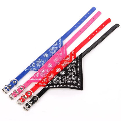 Small Dog Cat Bandana Collar Adjustable Puppy Dog Kitten Neckerchief PU Collar with Printed Triangular Scarf Pet Collar for Cat