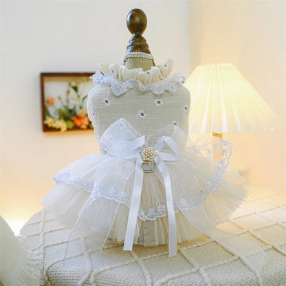Sweet Princess Female Puppy Summer Clothes Wedding Party Dress for Dogs White Lace French Bulldog Small Medium Pet Cat Clothing