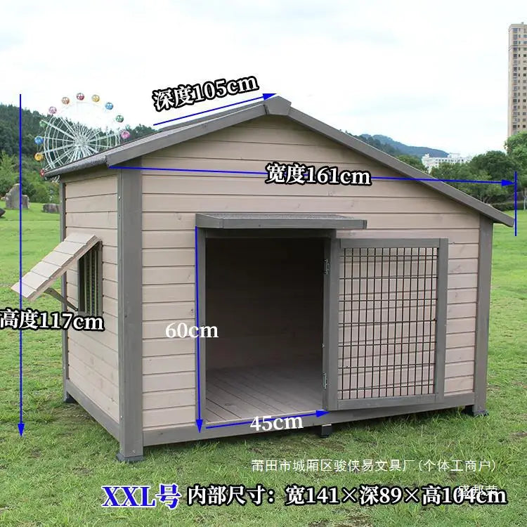 Outdoor dog house  large dog medium courtyard solid wood outdoor  sun protection rain protection villa Tongshen
