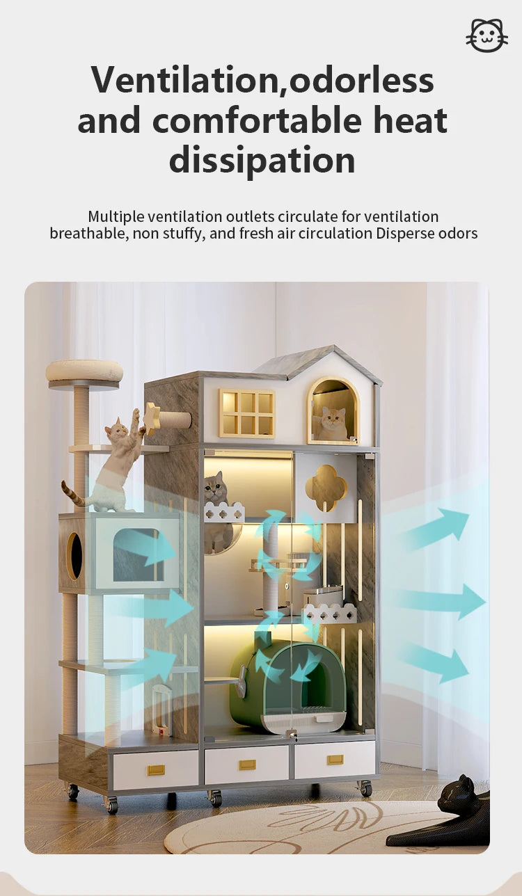 Excellent Quality Pet Furniture with Wheels Movable Animal Cages Cat Villa Fashion Wooden Dog House