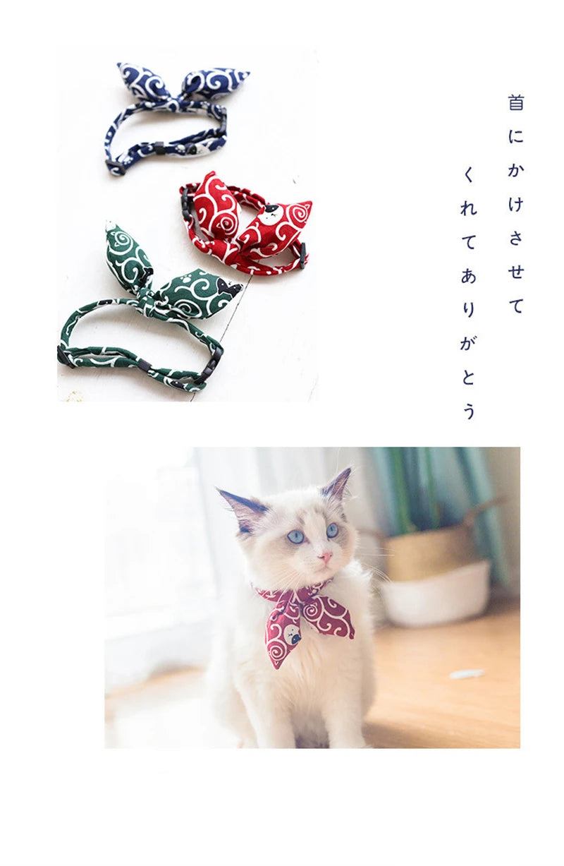 Japanese Fashion Pet Dog Accessories Bunny Ears Adjustable Neck Wear Handmade York Dog Necklaces Fancy All Season Collar for Cat