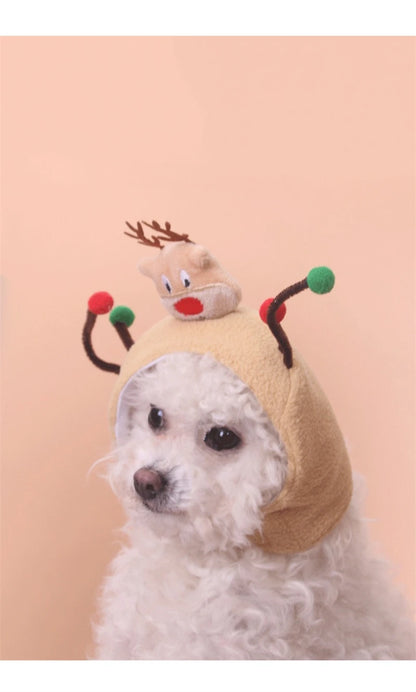Warm Fleece Cartoon Pet Hat for Cat Christmas Keep Warm York Dog French Bulldog Head Wear Snowman Deer Winter Pet Accessories
