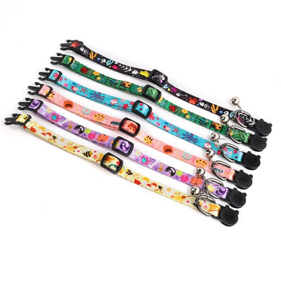 Cartoon Pet Cat Neck Collar for Small Dogs 19-28cm Ring Bell Anti Lost Adjustable Chihuahua Neck Wear Polyester Pet Accessories