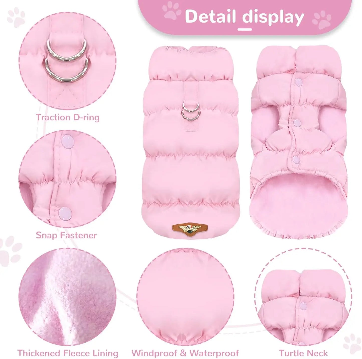 Winter Dog Down Jacket for Small Medium Dogs, Thicken Warm Puppy Puffer Jacket Turtleneck Padded Coat Cold Weather Dog Clothes